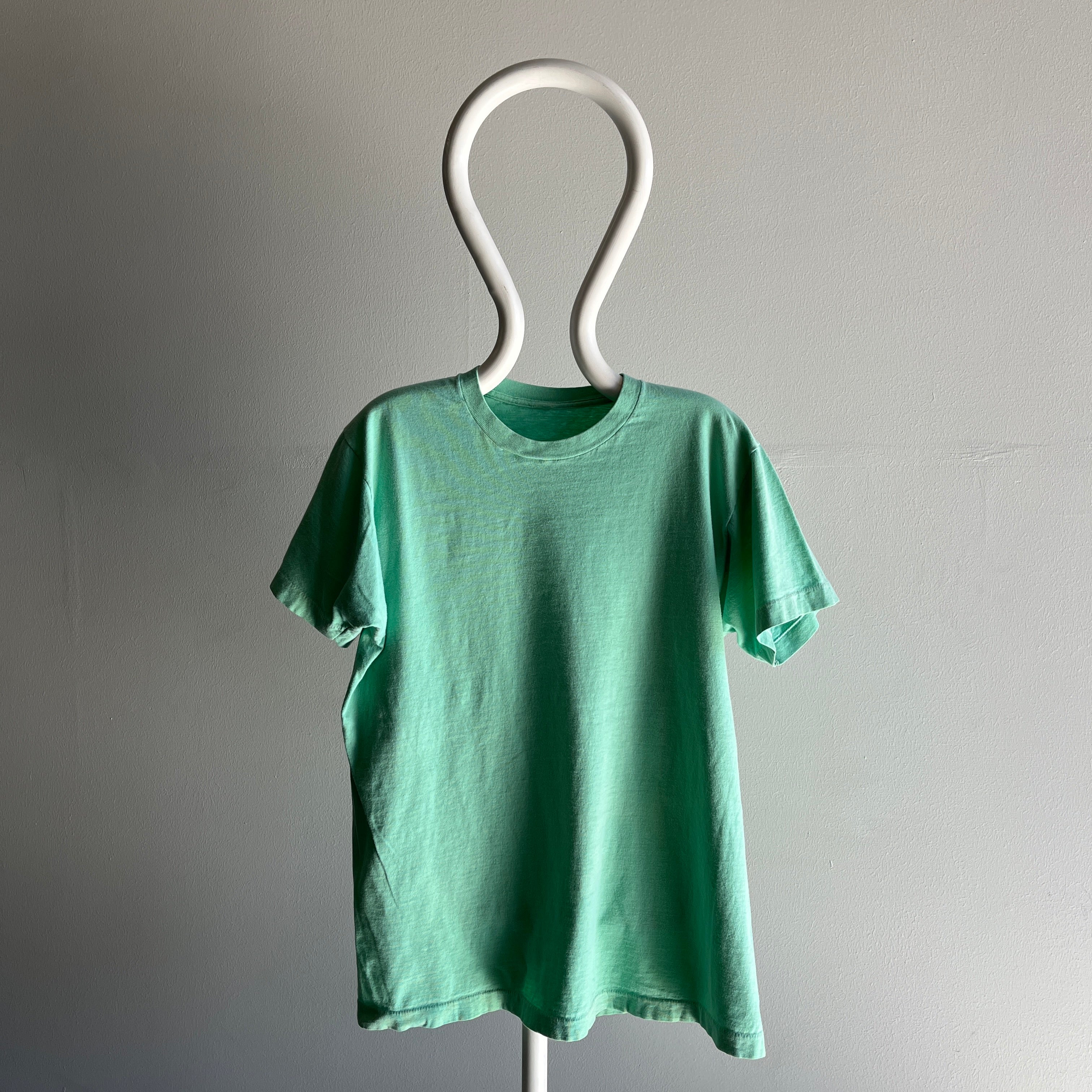 T-shirt en coton vert/bleu écume de mer super doux des années 1980
