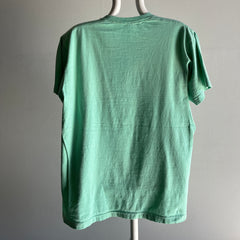 T-shirt en coton vert/bleu écume de mer super doux des années 1980