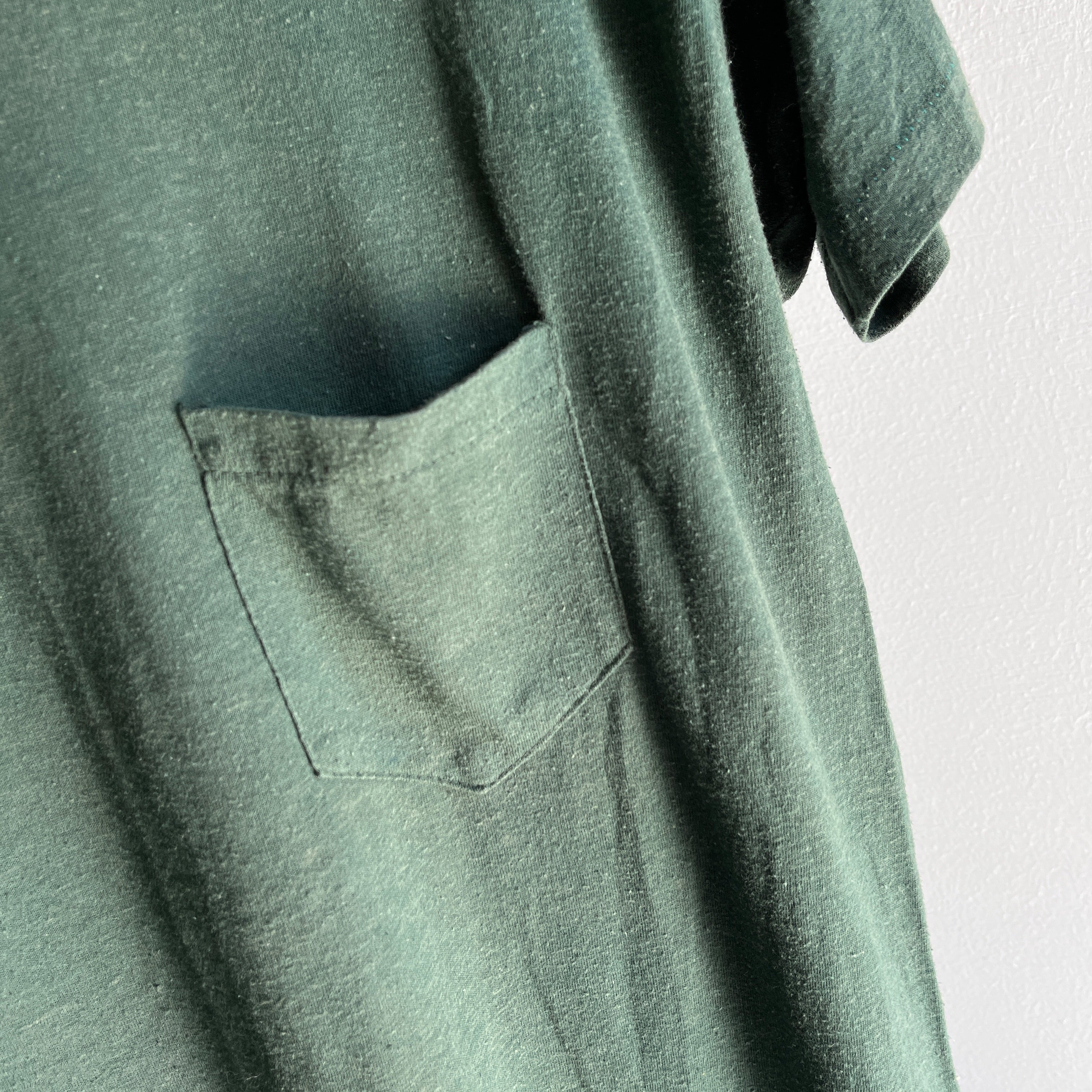 1970s Dark Olive Green Selvedge Triangle Pocket T-Shirt