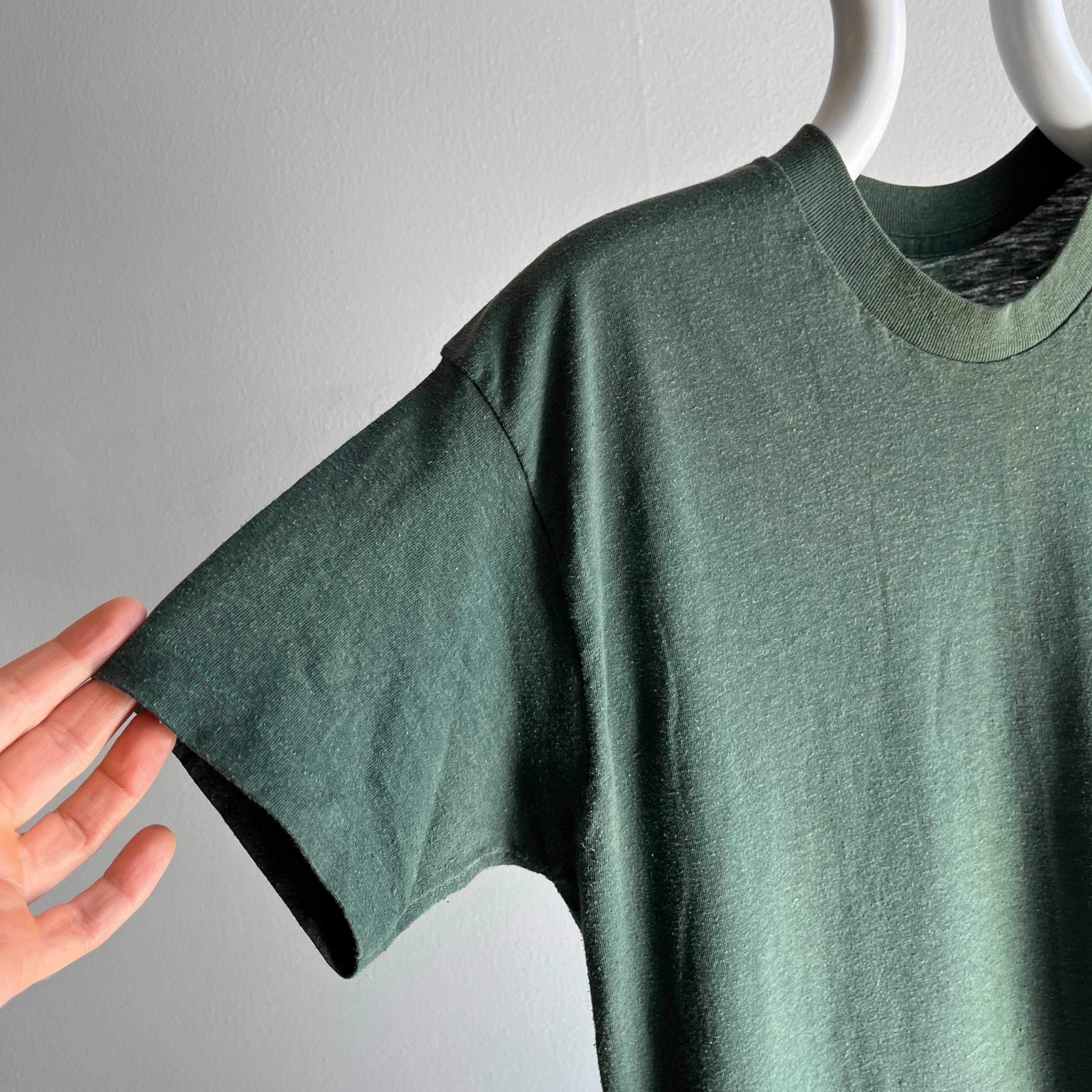 1970s Dark Olive Green Selvedge Triangle Pocket T-Shirt