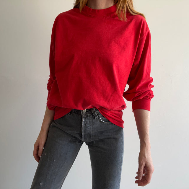 1980s Blank Red Long Sleeve Cotton T-Shirt by Hanes