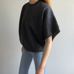 1990s Dark Gray DIY Cut Sleeve Short Sleeve Warm Up Sweatshirt