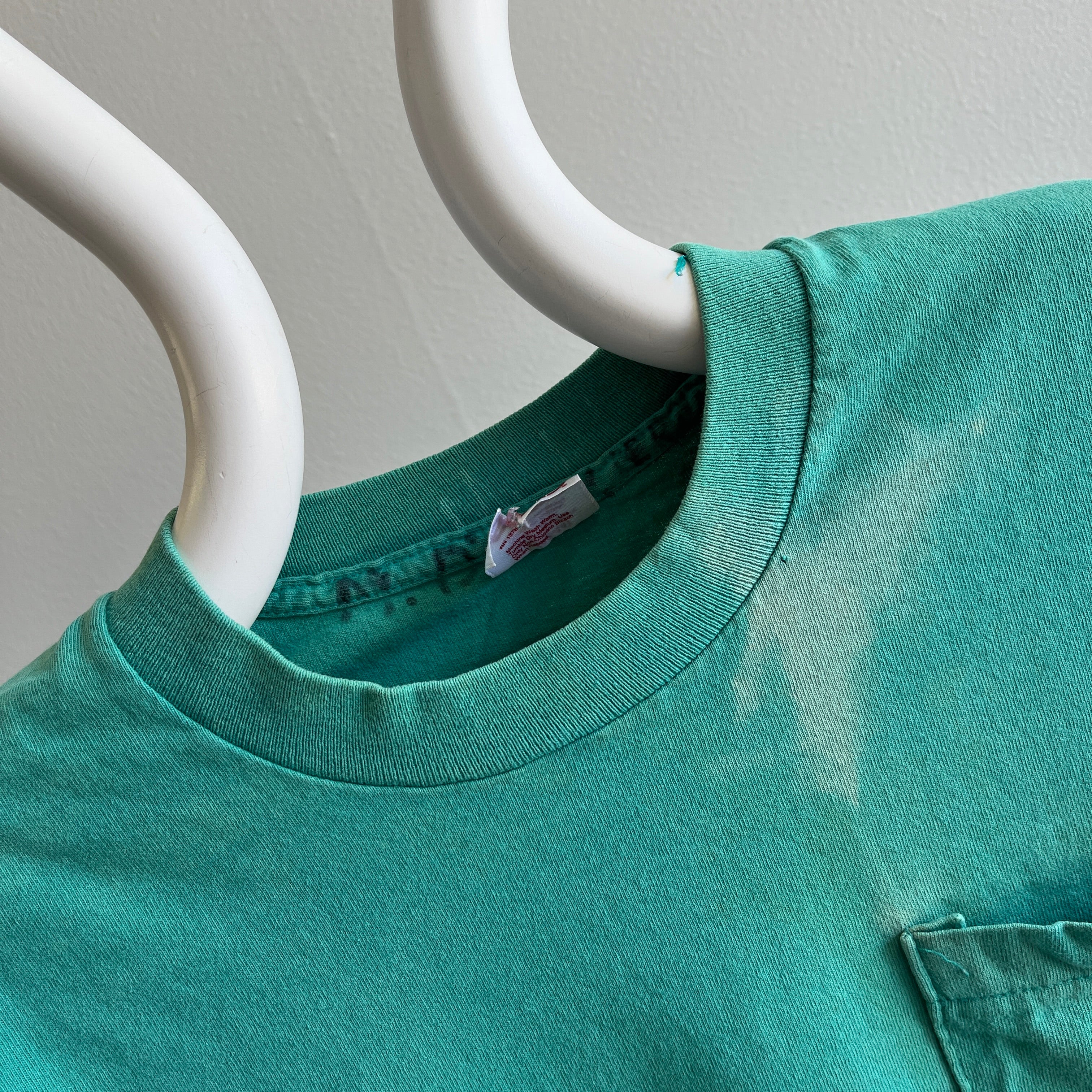 1990s Bleach Stained Teal Pocket T-Shirt by BVD