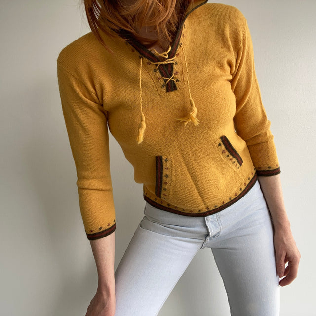 1980s? Cashmere? Mustard Knit Hoodie - WOW