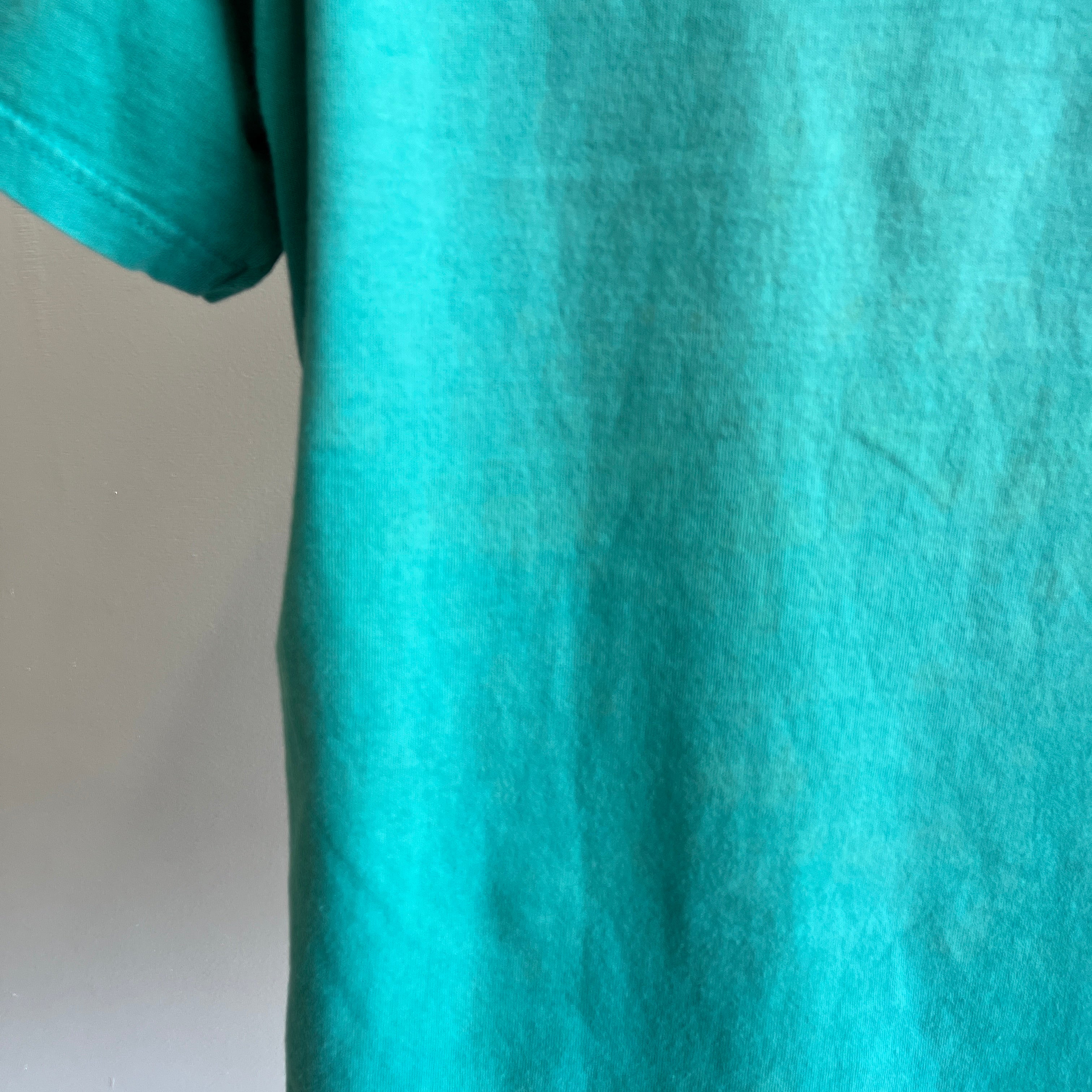 1990s Bleach Stained Teal Pocket T-Shirt by BVD