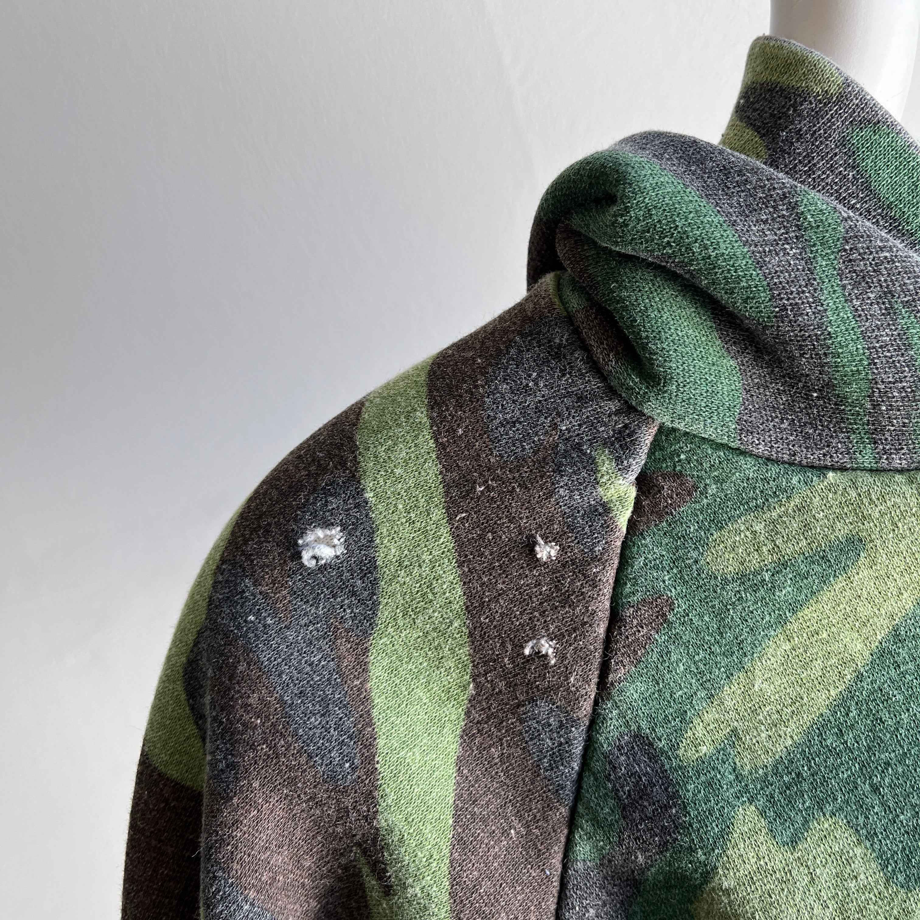 Sweat à capuche zippé camouflage épais des années 1970