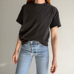 1990s Medium Weight Cotton Blank Black T-Shirt with Wear and Tear