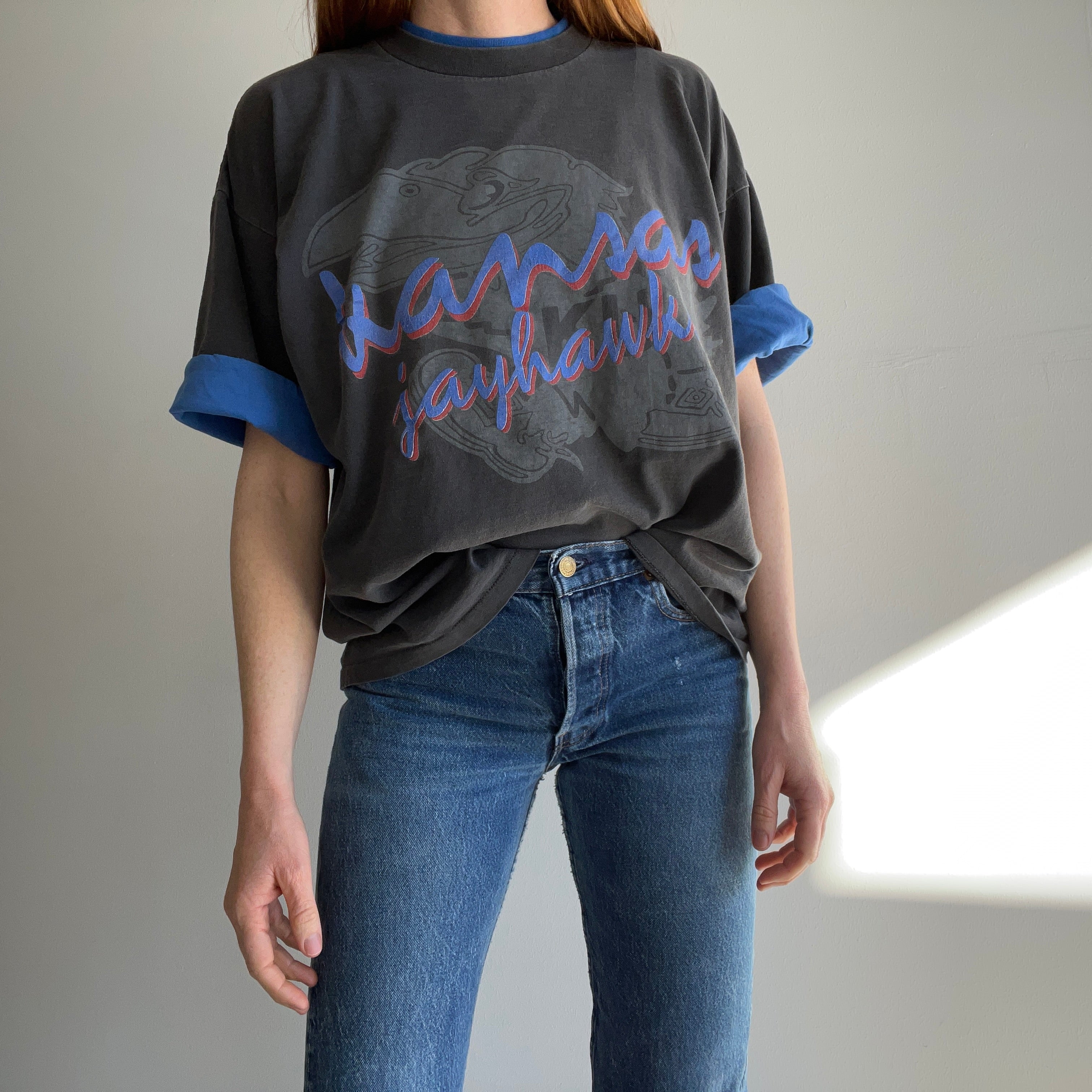 1990s Kansas Jayhawks Roll Up Sleeve T-Shirt