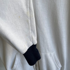 Sweat à capuche bicolore des années 1970/80 avec une double bande - WOW