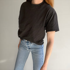 1990s Medium Weight Cotton Blank Black T-Shirt with Wear and Tear