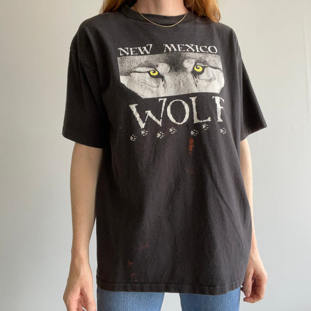 1990s New Mexico Wolf T-Shirt with Paint Stains