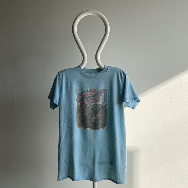 1977 Star Wars T-shirt à larges rayures délavé et taché