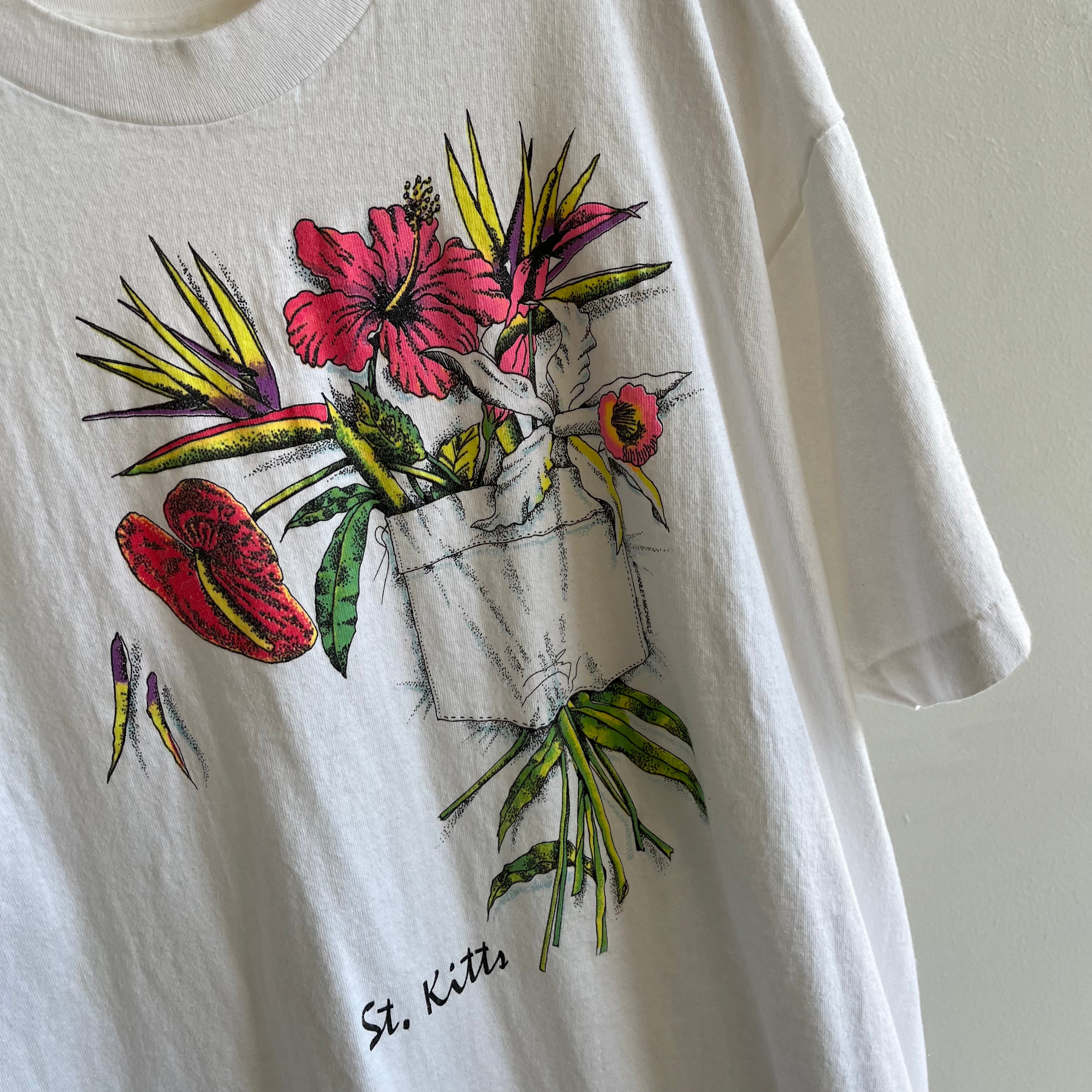 1980s St. Kitts Trompe L'oeil Tourist T-Shirt