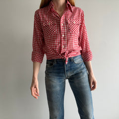 1970s Red and White Checkered Thin Buttoned Top by JC Penny