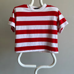 1980s Red and White Crop Top with Shoulder Pads!