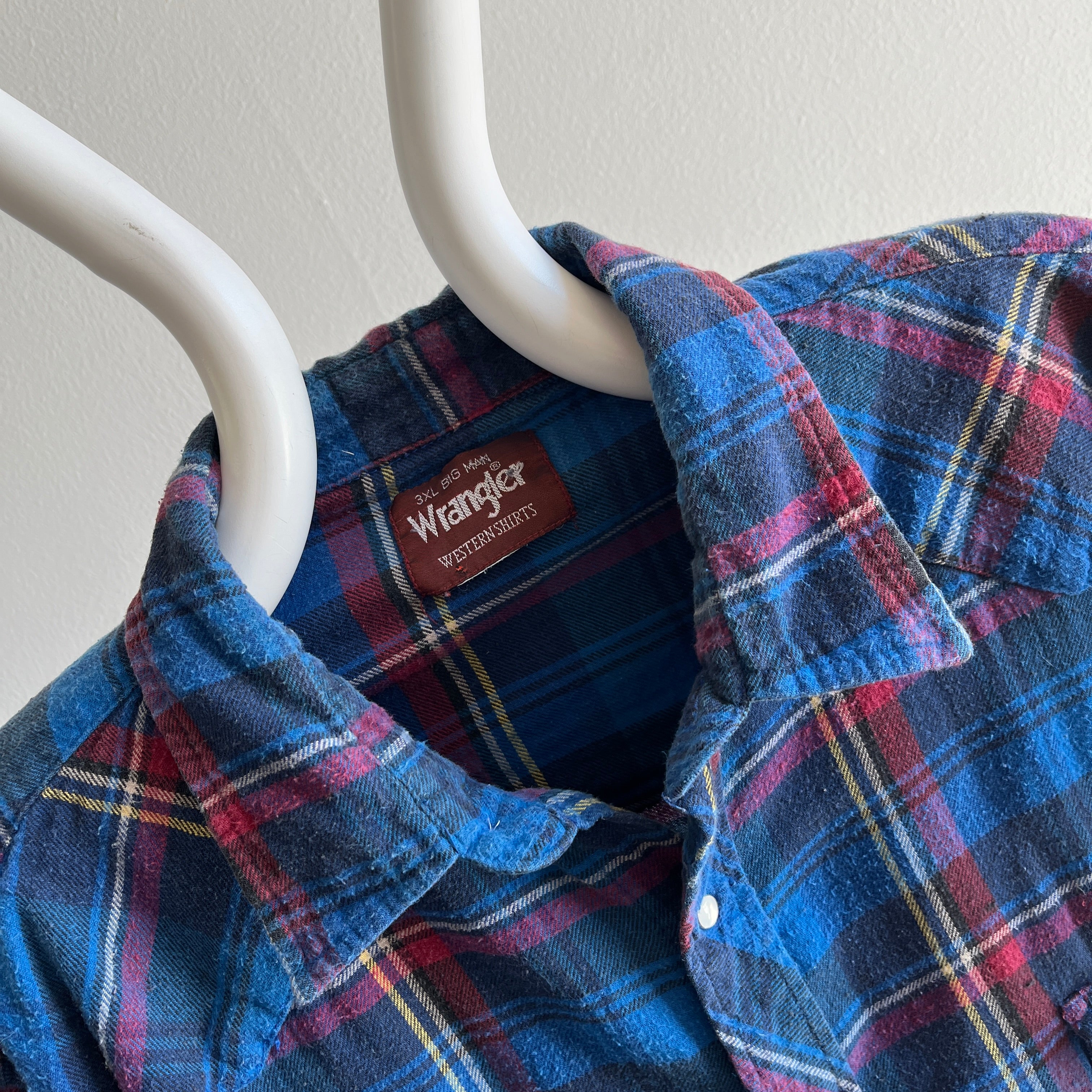 1990s Blue and Red Soft Lightweight Wrangler Western Flannel