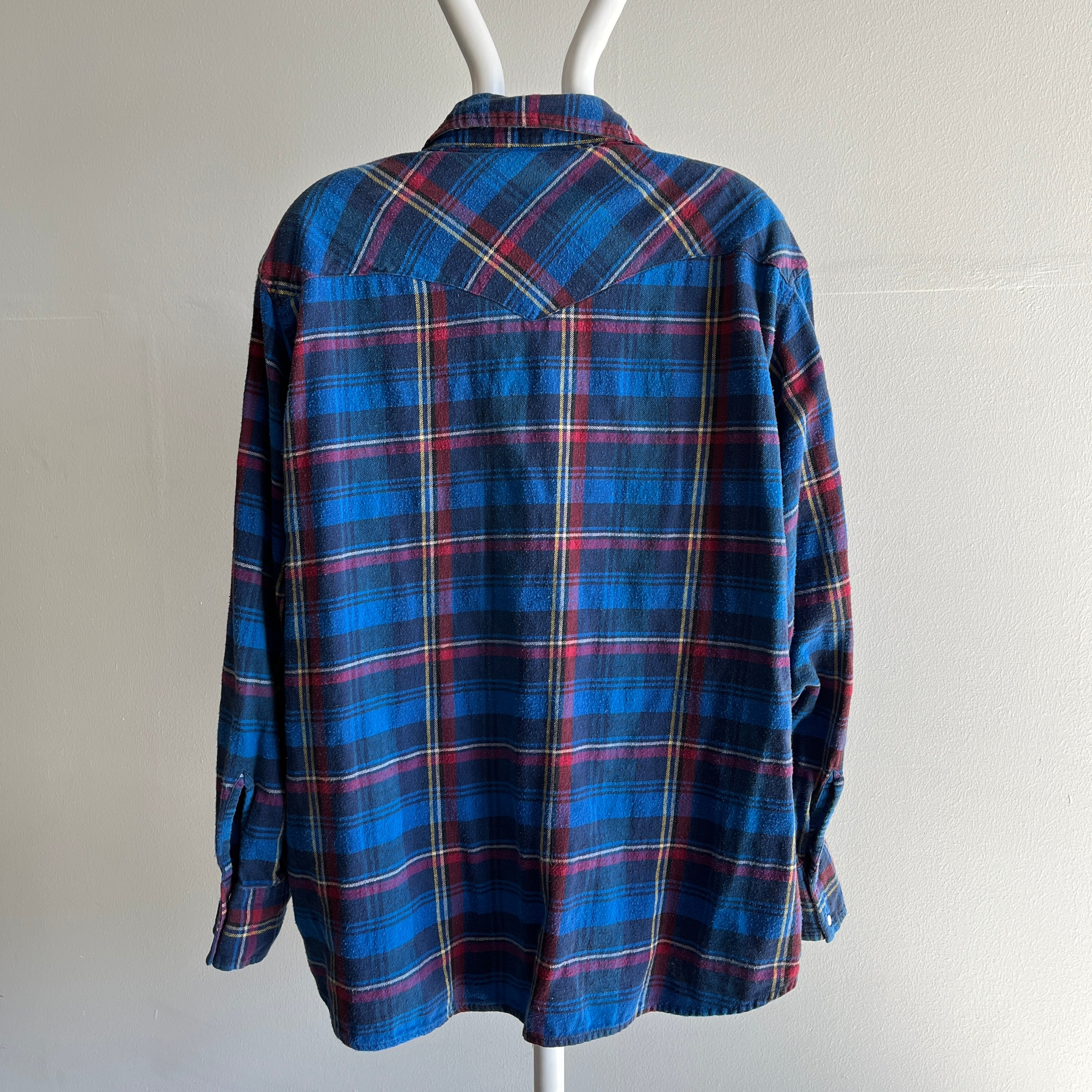 1990s Blue and Red Soft Lightweight Wrangler Western Flannel