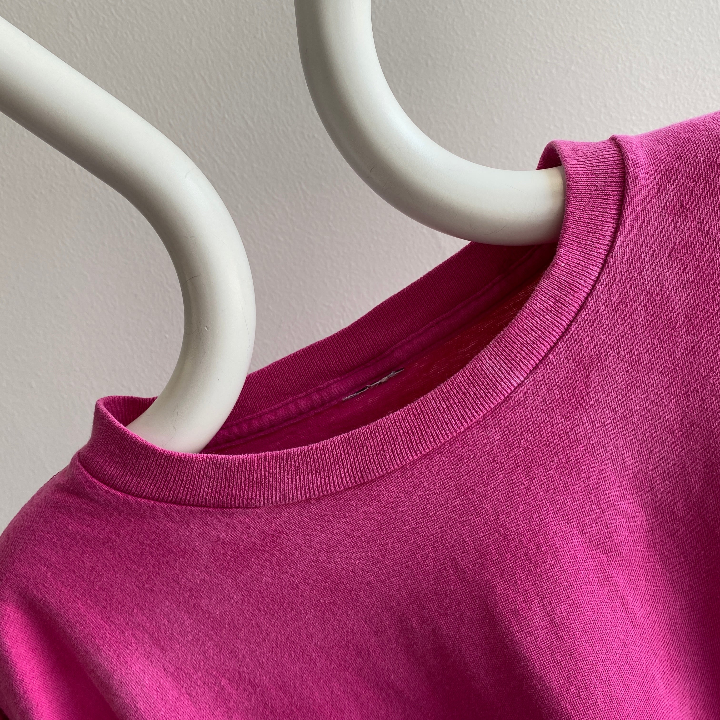 1990s Oversized Magenta Pink Pocket T-Shirt with Fade Marks