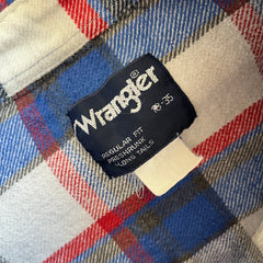 Flanelle Western Wrangler rouge, blanc et bleu des années 1990
