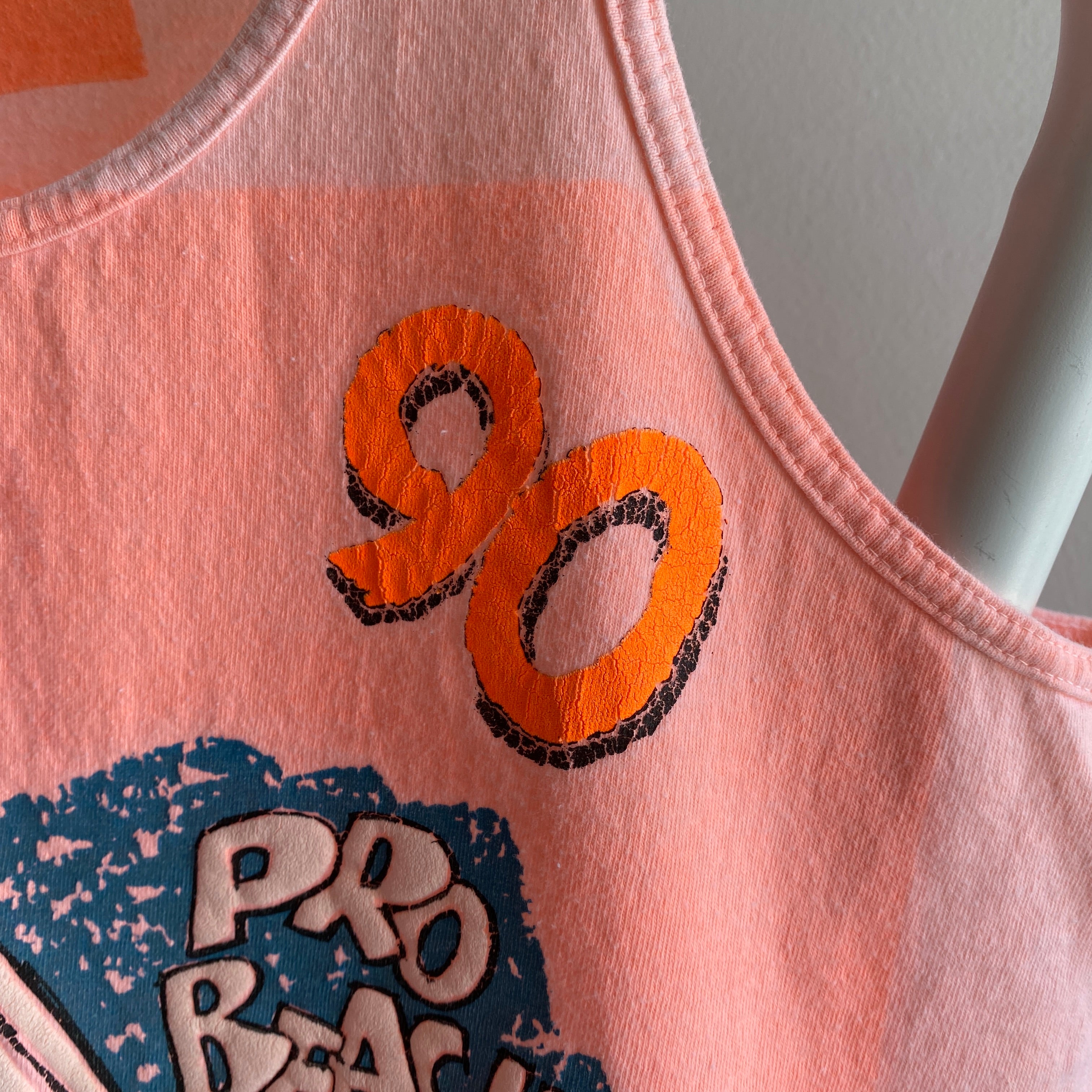 1989 Faded Neon Orange Volleyball Tank - Fold Fades