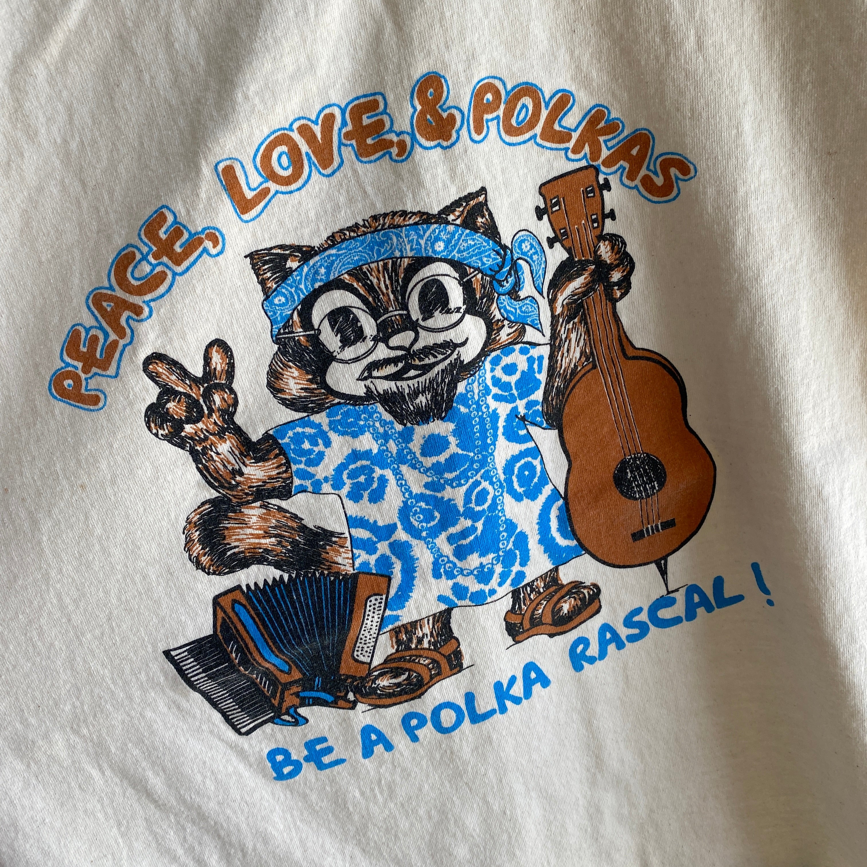1980s PEACE, LOVE, POLKA - Be a Polka Rascal T-Shirt by Anvil - WOWZA!