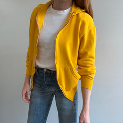 1980s Marigold Yellow Zip Up Hoodie With Fold Fading