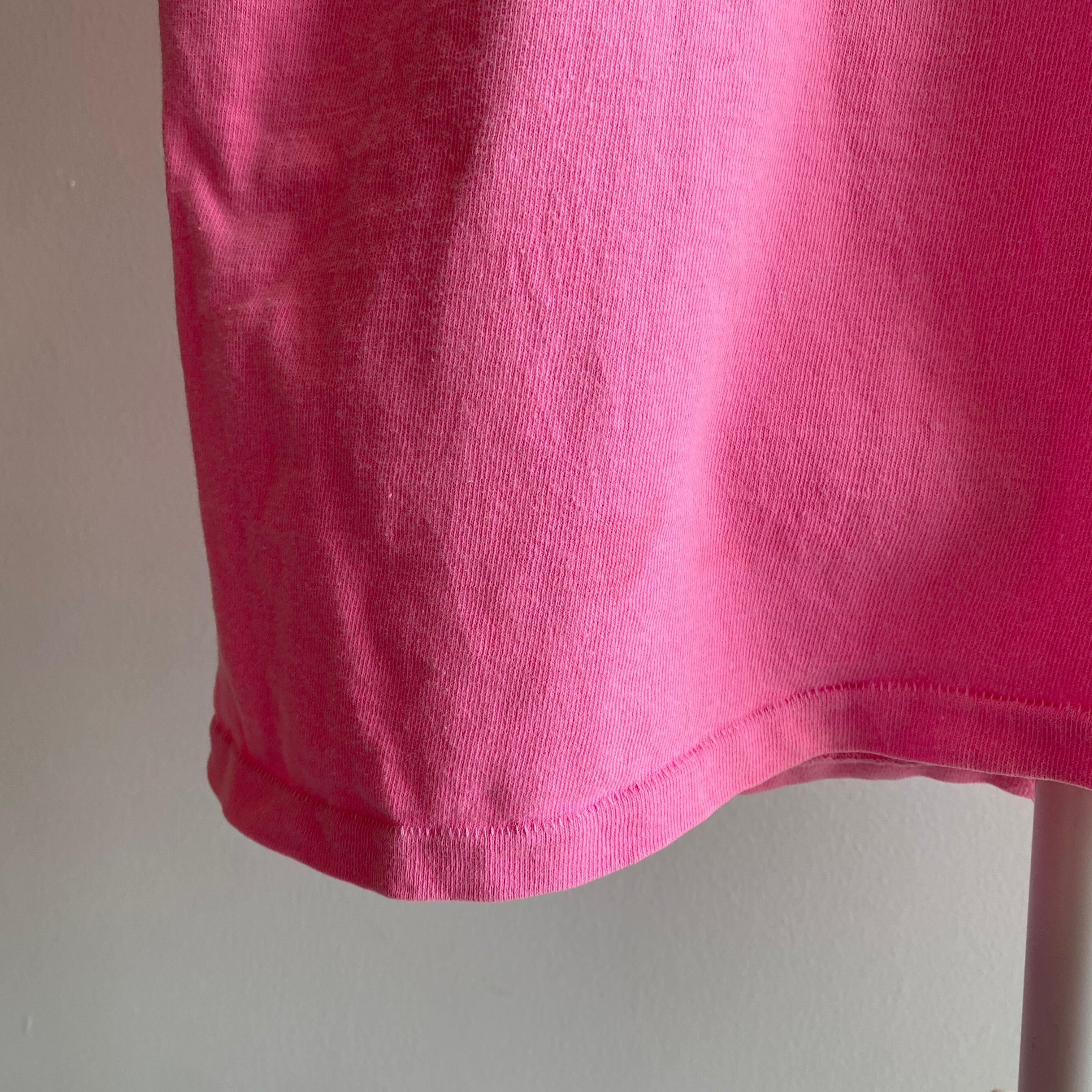 1980/90s Heavy Cotton HOT faded Pink Blank T-Shirt