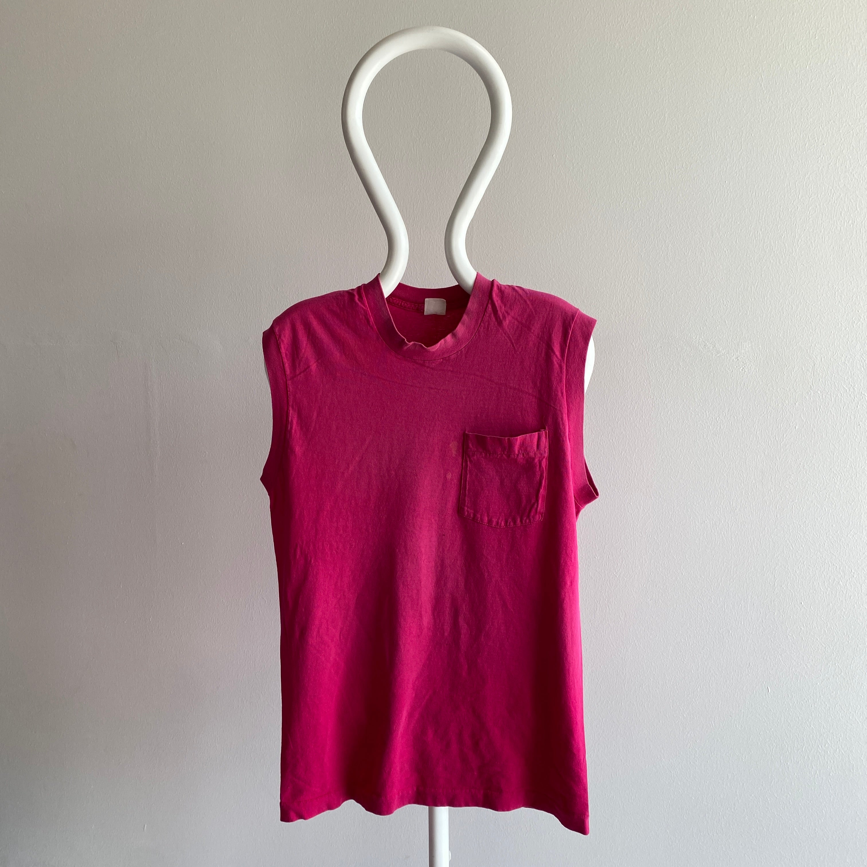 1980s Magenta Pink Muscle Tank with Pocket