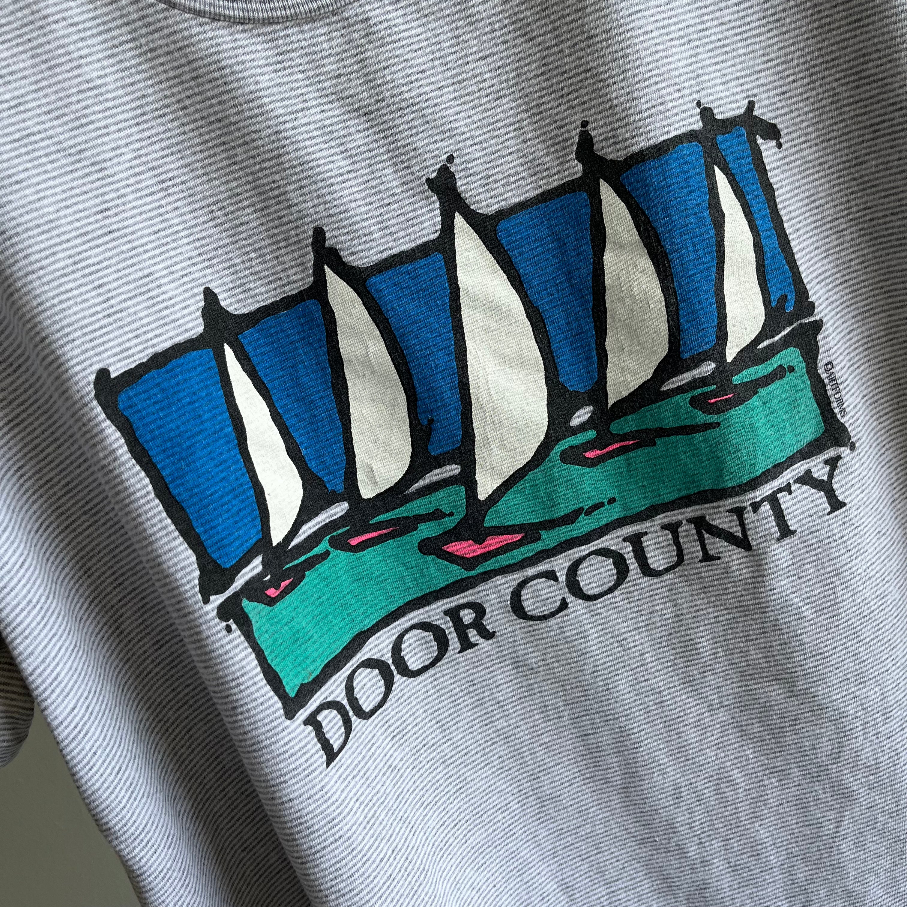 1990s Door County Pinstriped Cotton Tourist T-Shirt