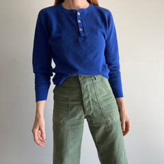 1970s Long Johns Marque Royal Blue Waffle Henley