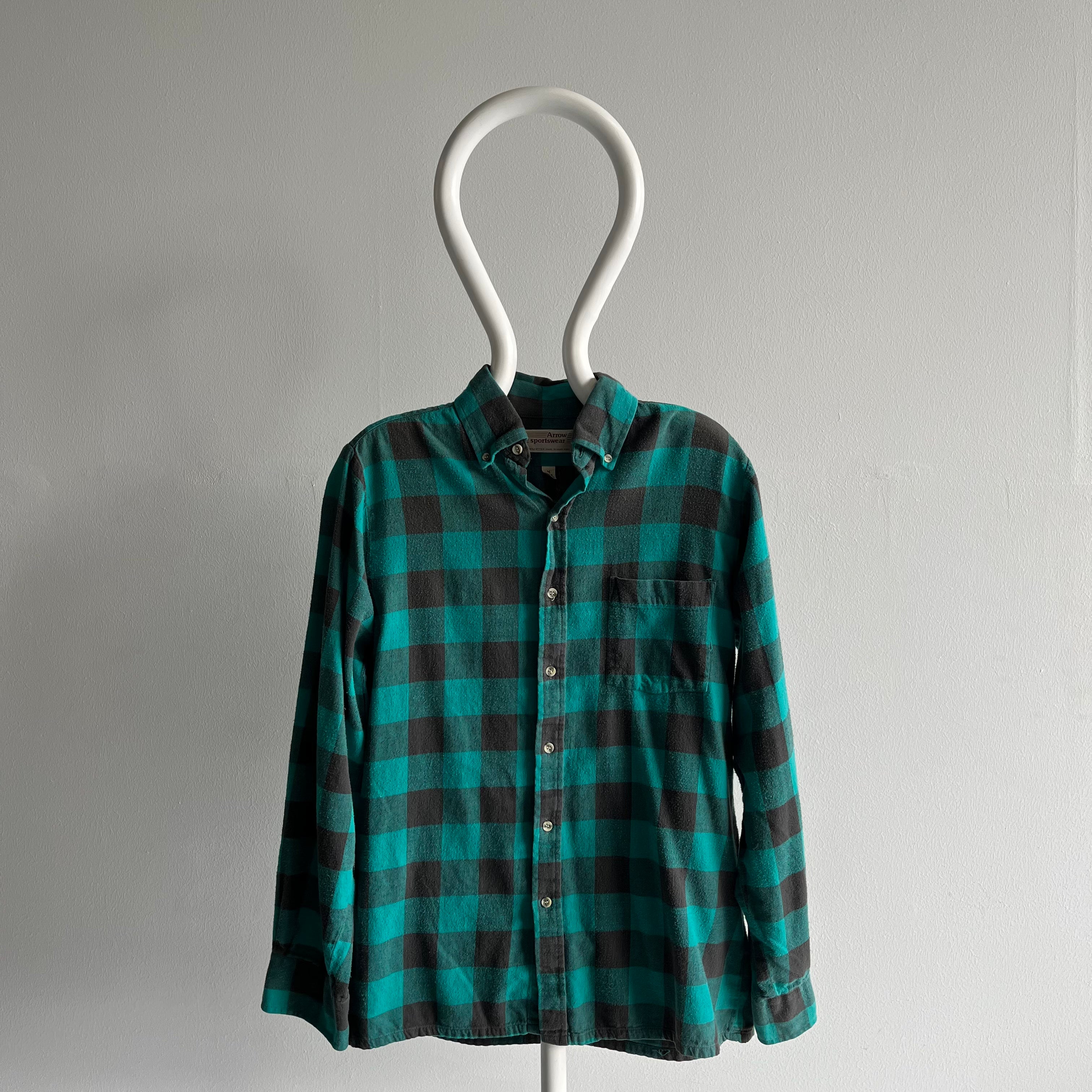 1980/90s Super Soft Green/Teal Buffalo Plaid Super Soft Cotton Flannel