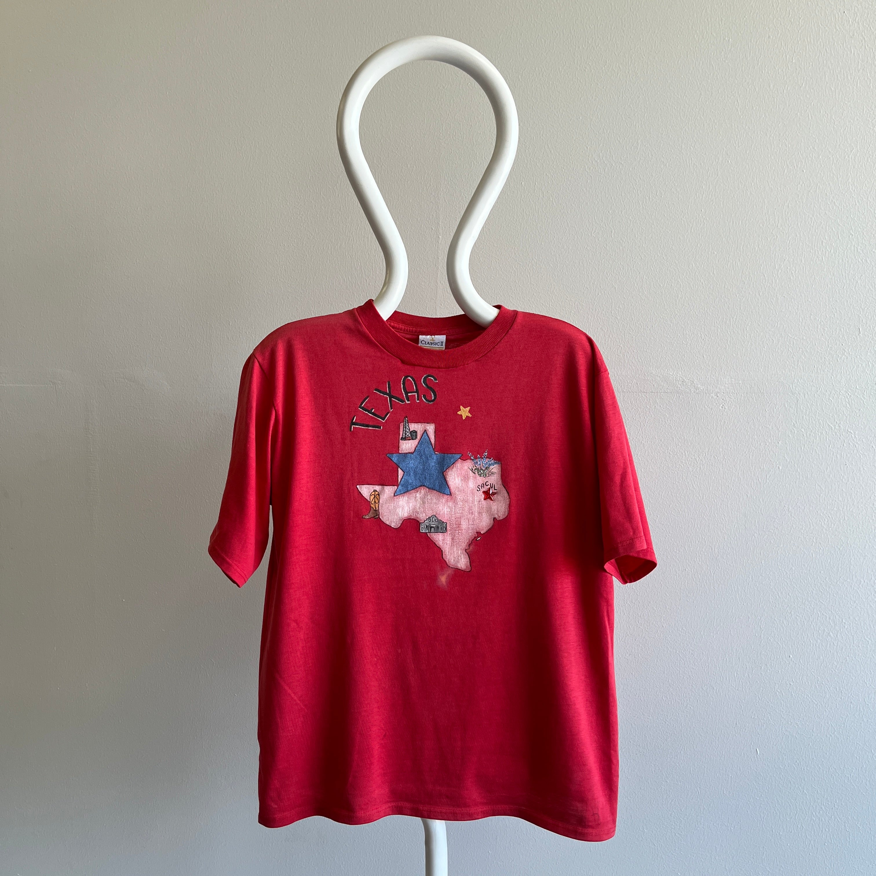T-shirt Texas peint bricolage des années 1980