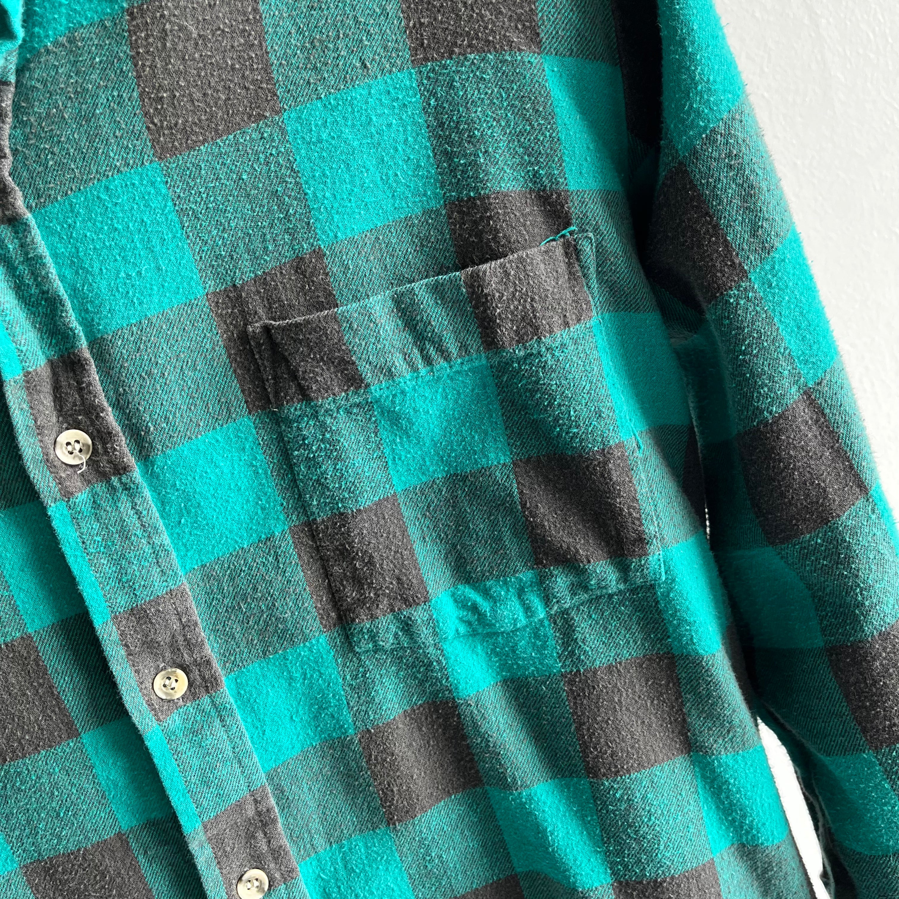 1980/90s Super Soft Green/Teal Buffalo Plaid Super Soft Cotton Flannel