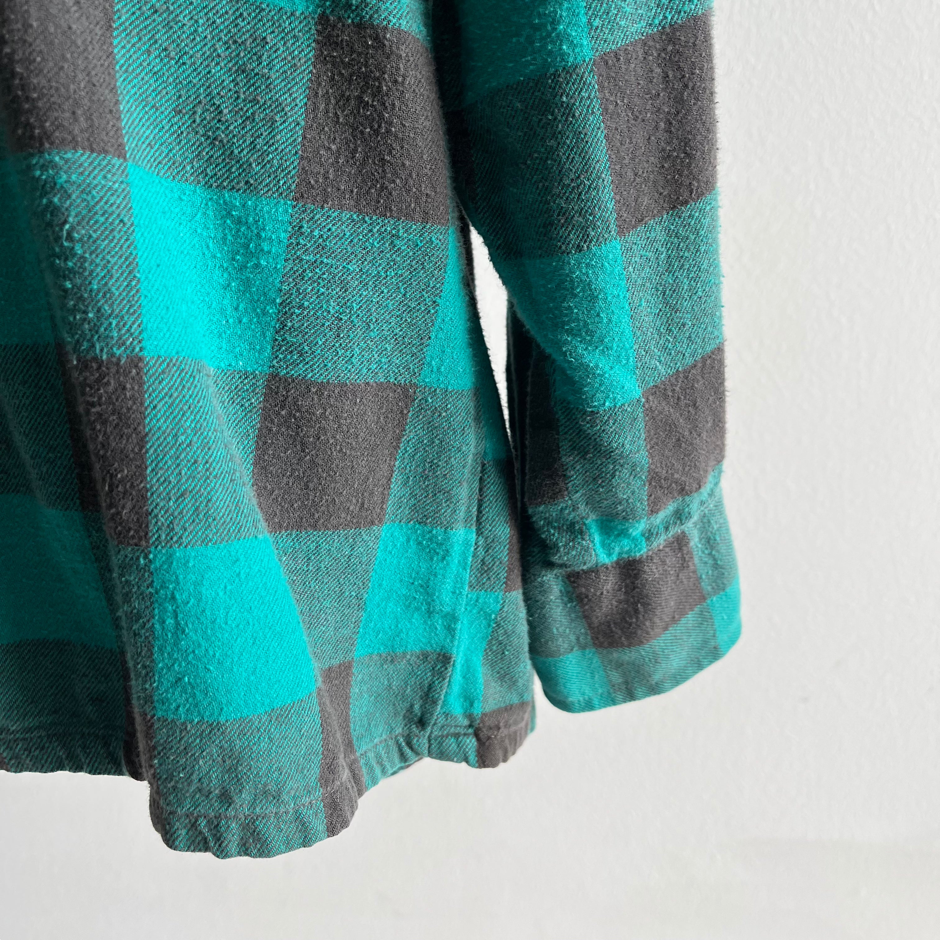 1980/90s Super Soft Green/Teal Buffalo Plaid Super Soft Cotton Flanelle