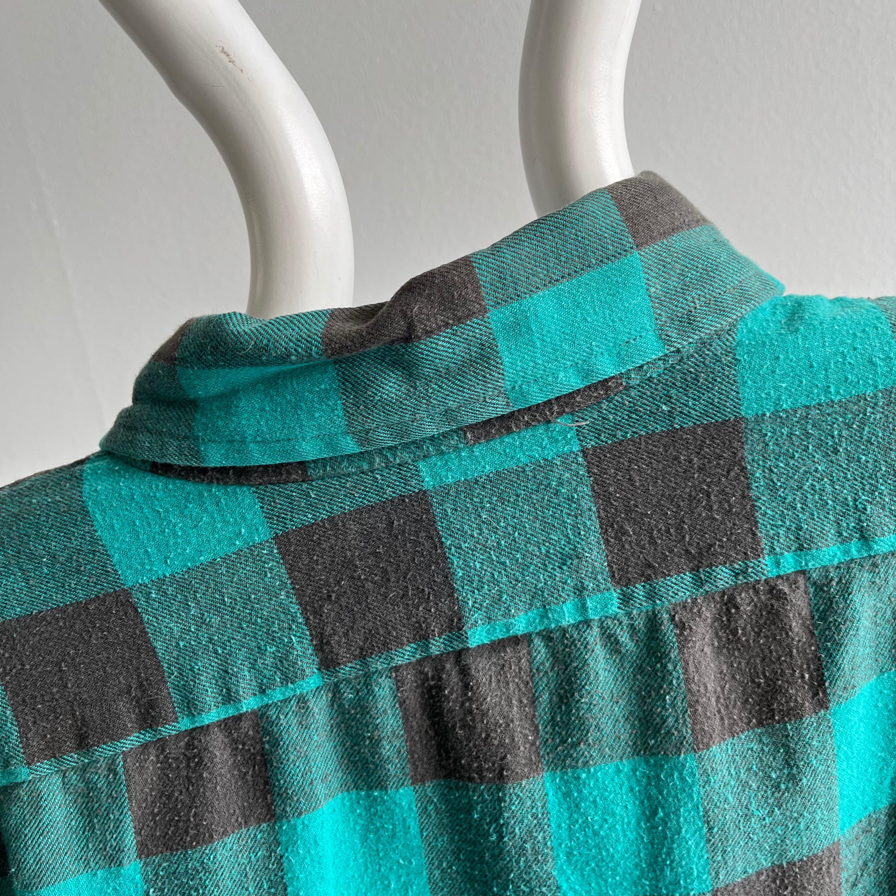 1980/90s Super Soft Green/Teal Buffalo Plaid Super Soft Cotton Flanelle