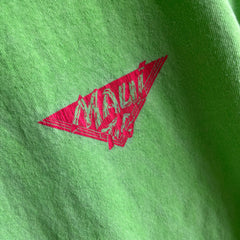 1980s Maui Mock Neck Long Sleeve Neon Green Cotton T-Shirt