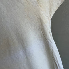 1980s Aged White/Ecru Cotton V-Neck T-Shirt