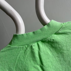 1980s Maui Mock Neck Long Sleeve Neon Green Cotton T-Shirt