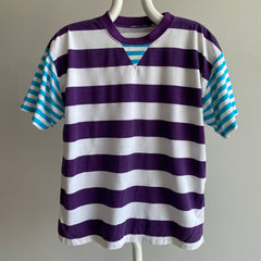 1990s Fun Color Block Striped Boxy T-Shirt with a Single Gusset