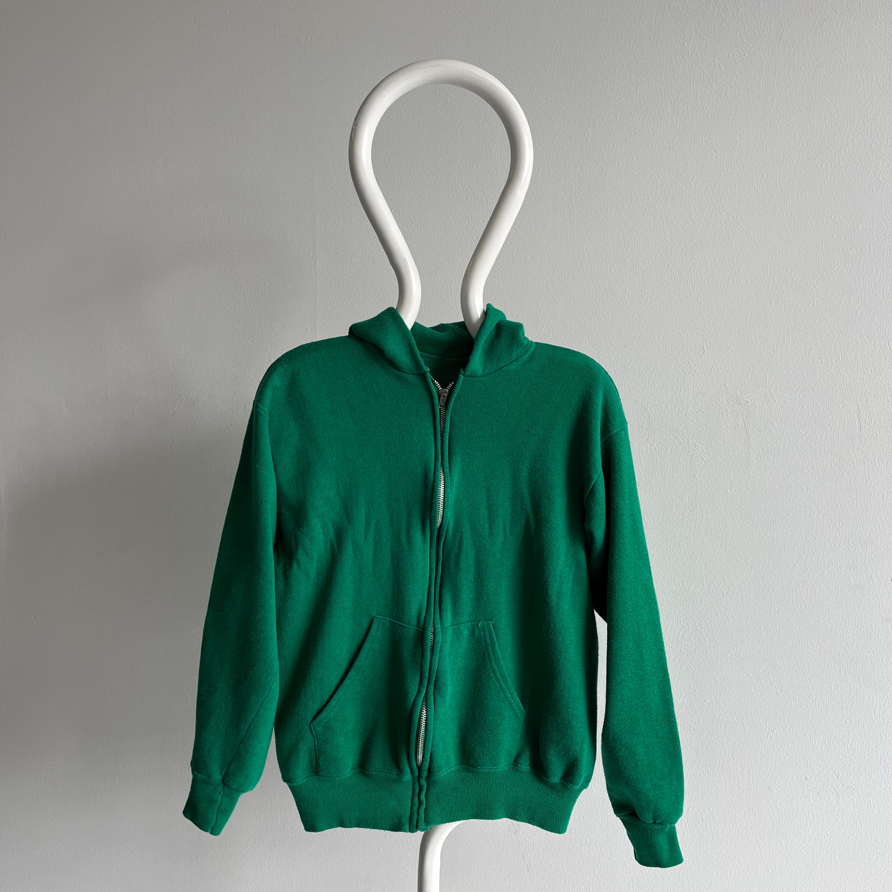 1980s Kelly Green Sweat à capuche zippé doux