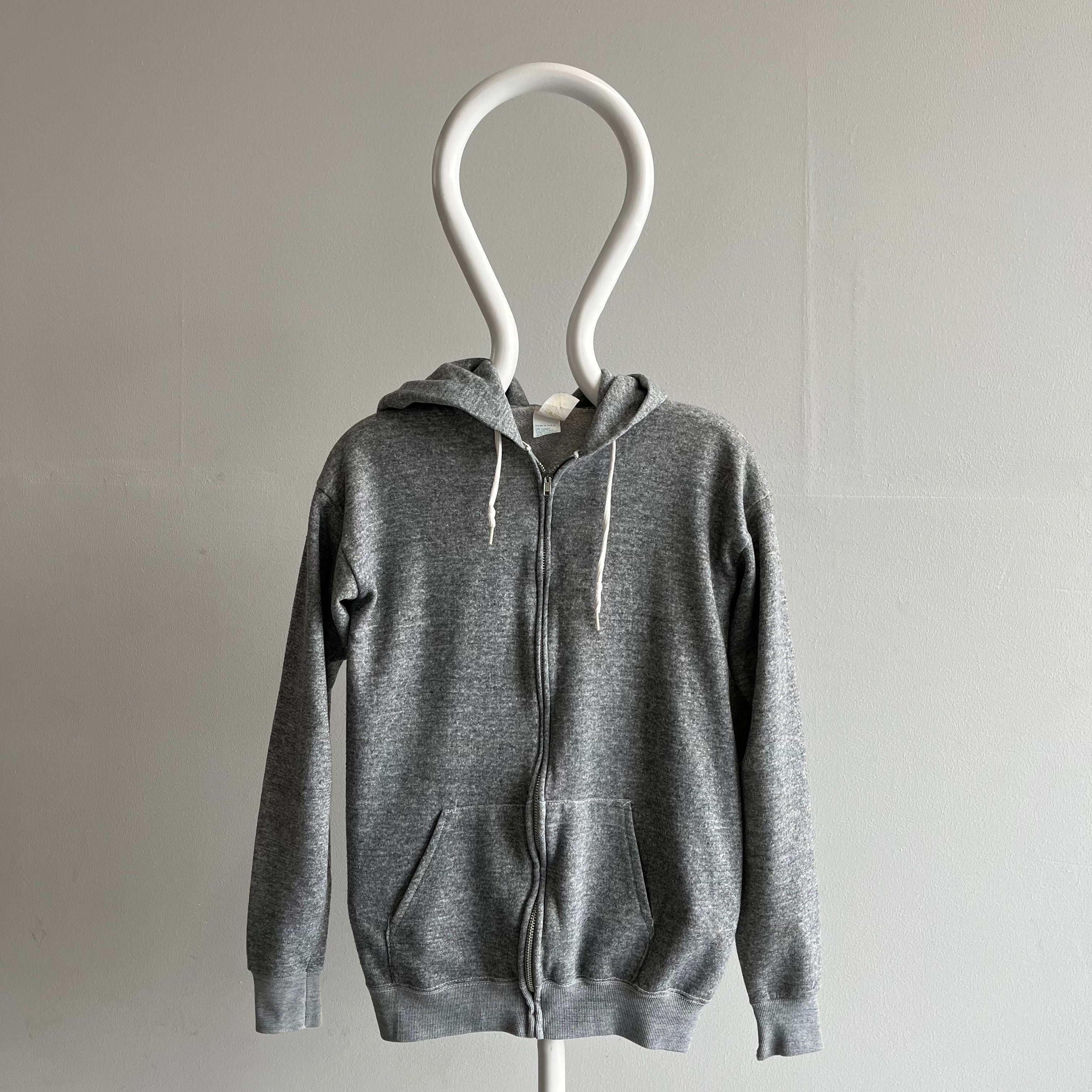 1980s Blank Gray Zip Up Super Soft Hoodie by Wolf