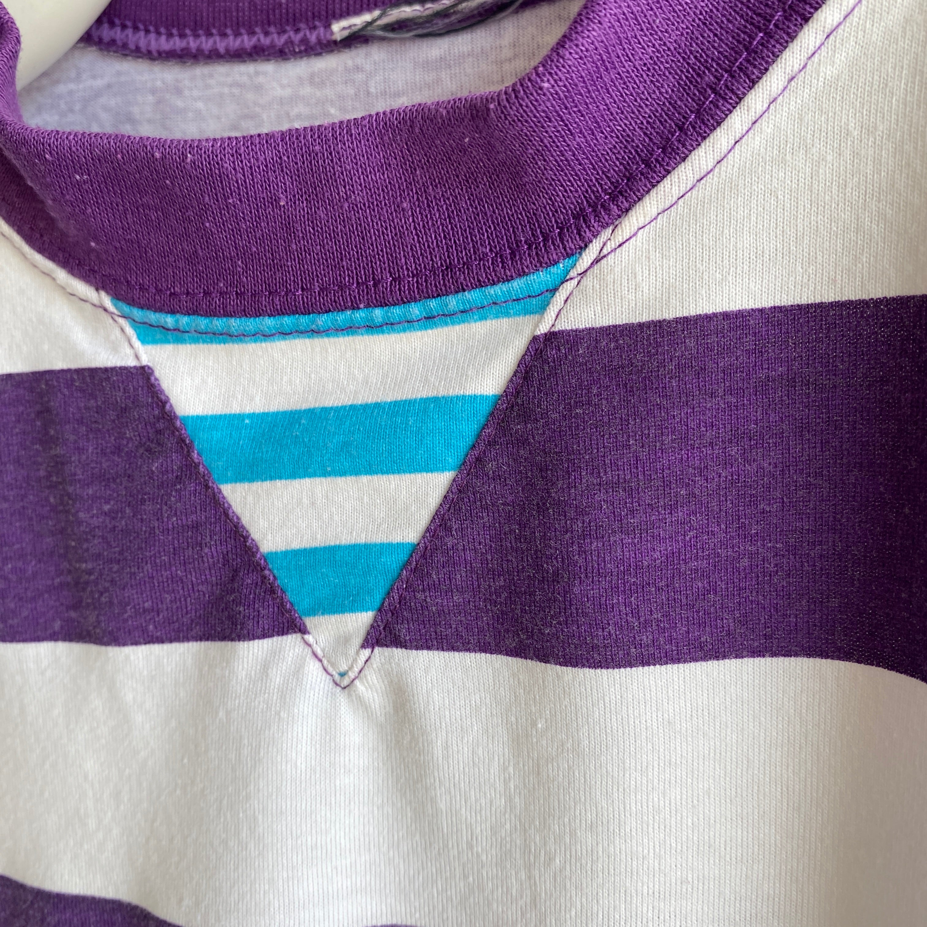 1990s Fun Color Block Striped Boxy T-Shirt with a Single Gusset