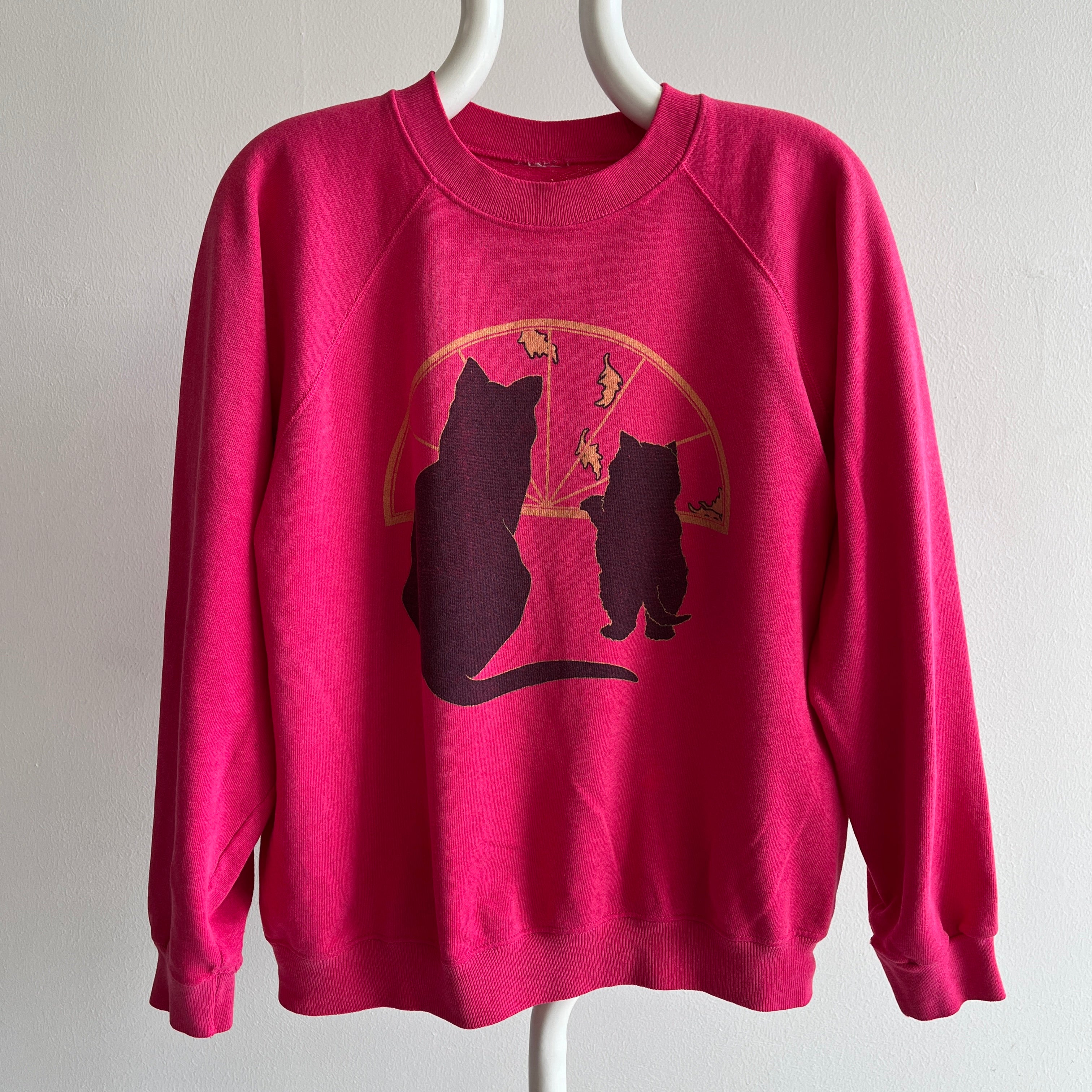 1980s Front and Back Cats Bird Watching Raglan