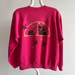 1980s Front and Back Cats Bird Watching Raglan