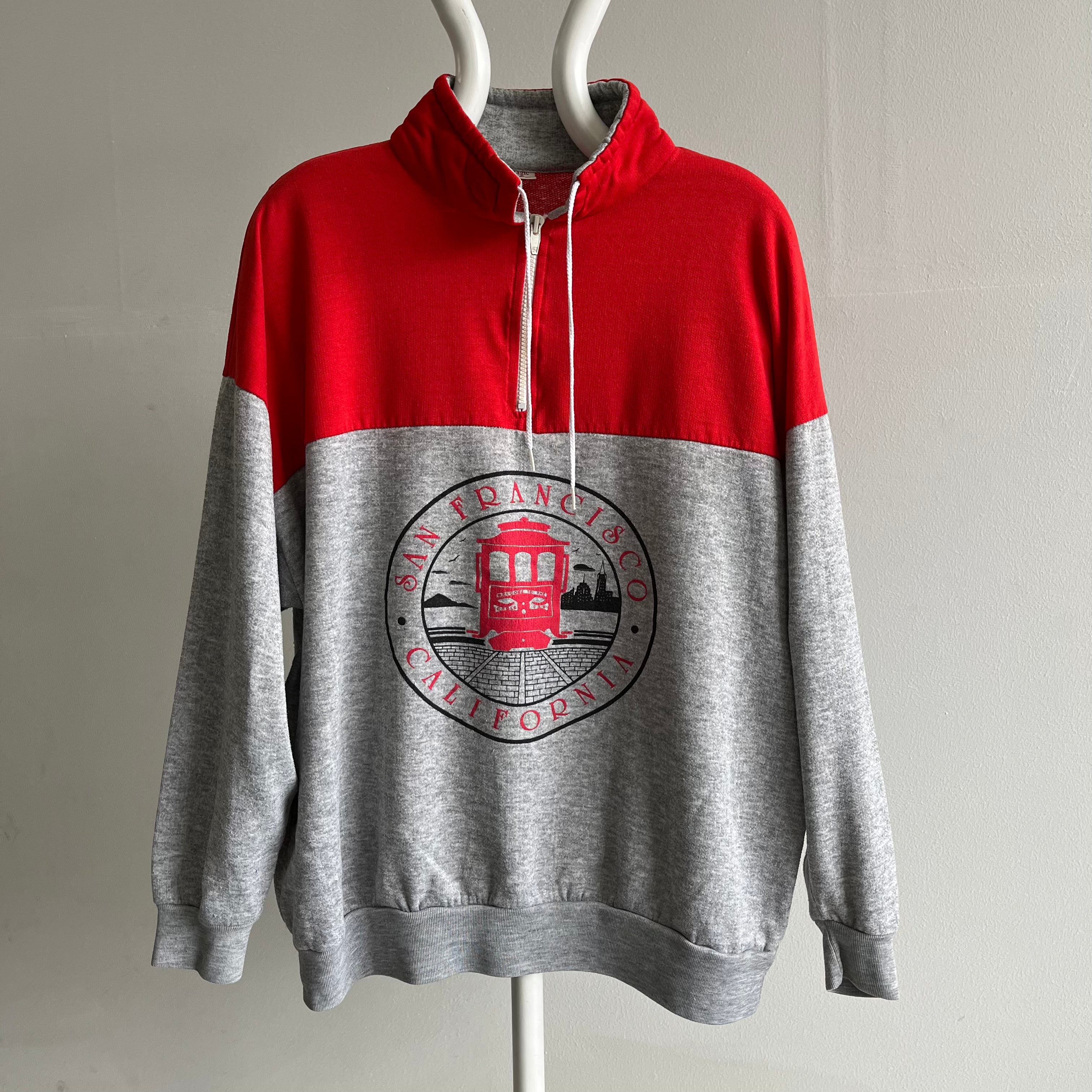 1990s San Francisco 1/4 Zip Boxy Mock Neck Sweatshirt léger