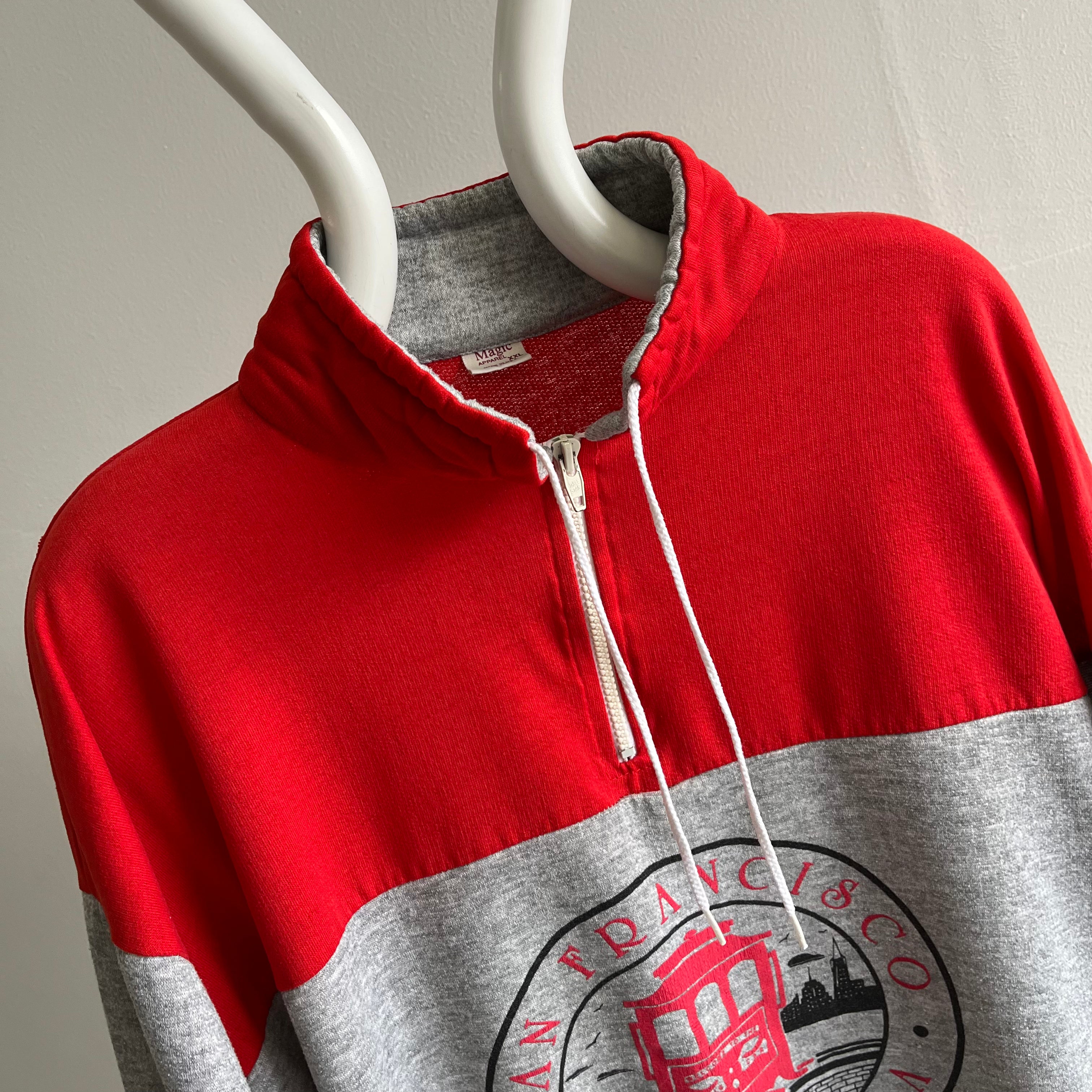 1990s San Francisco 1/4 Zip Boxy Mock Neck Sweatshirt léger