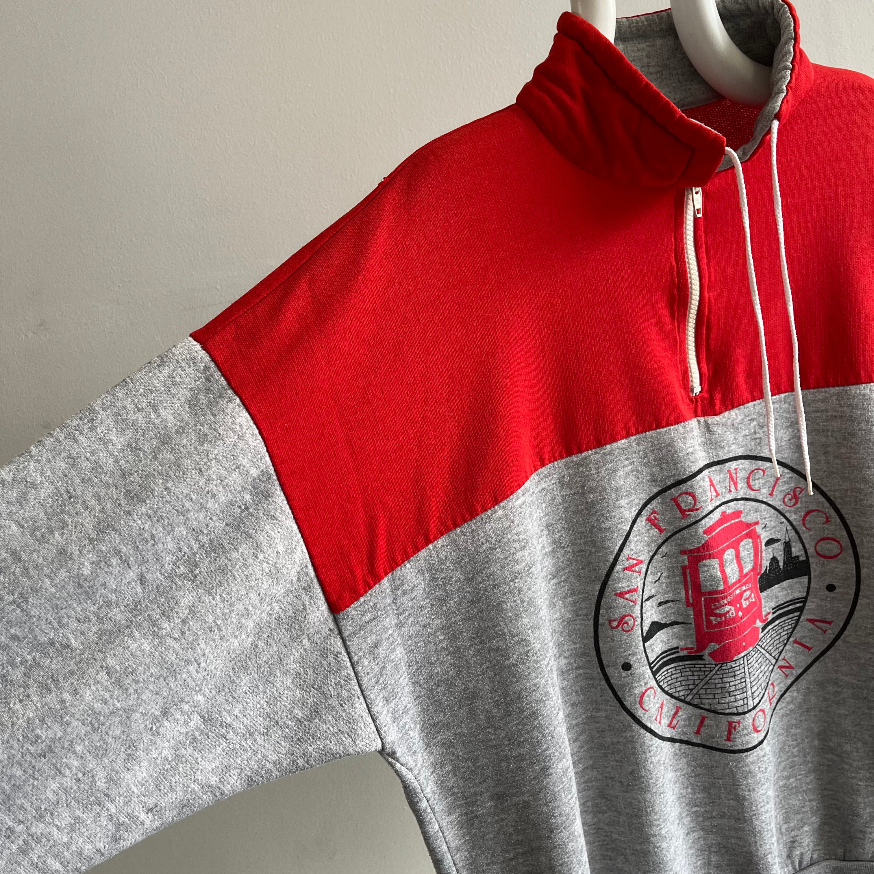 1990s San Francisco 1/4 Zip Boxy Mock Neck Lightweight Sweatshirt