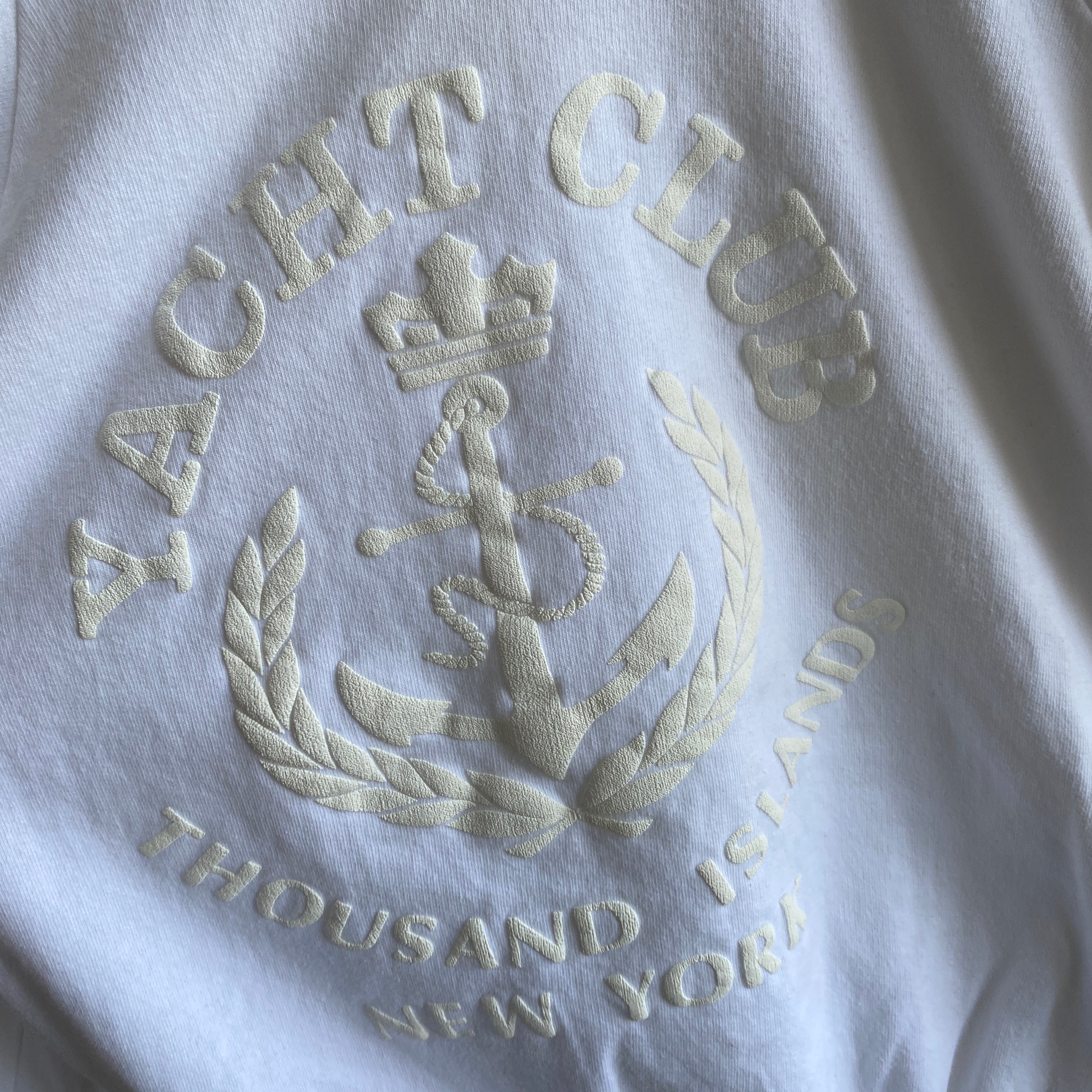 1980s Thousand Island New York Yacht Club New York White on White Sweatshirt