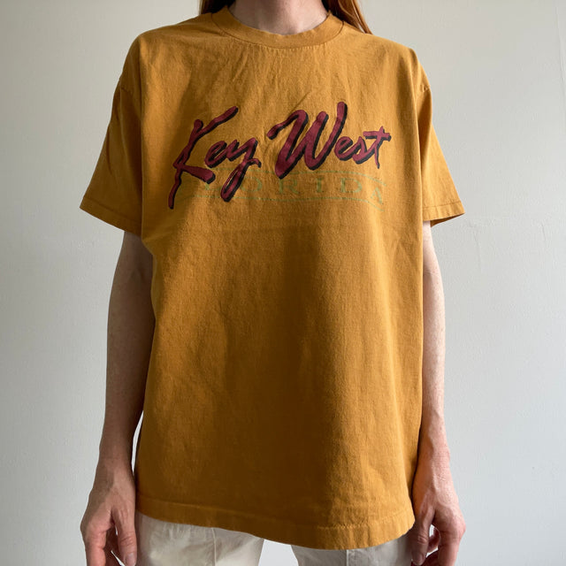 T-shirt Key West Tourist des années 1990 en or moutarde