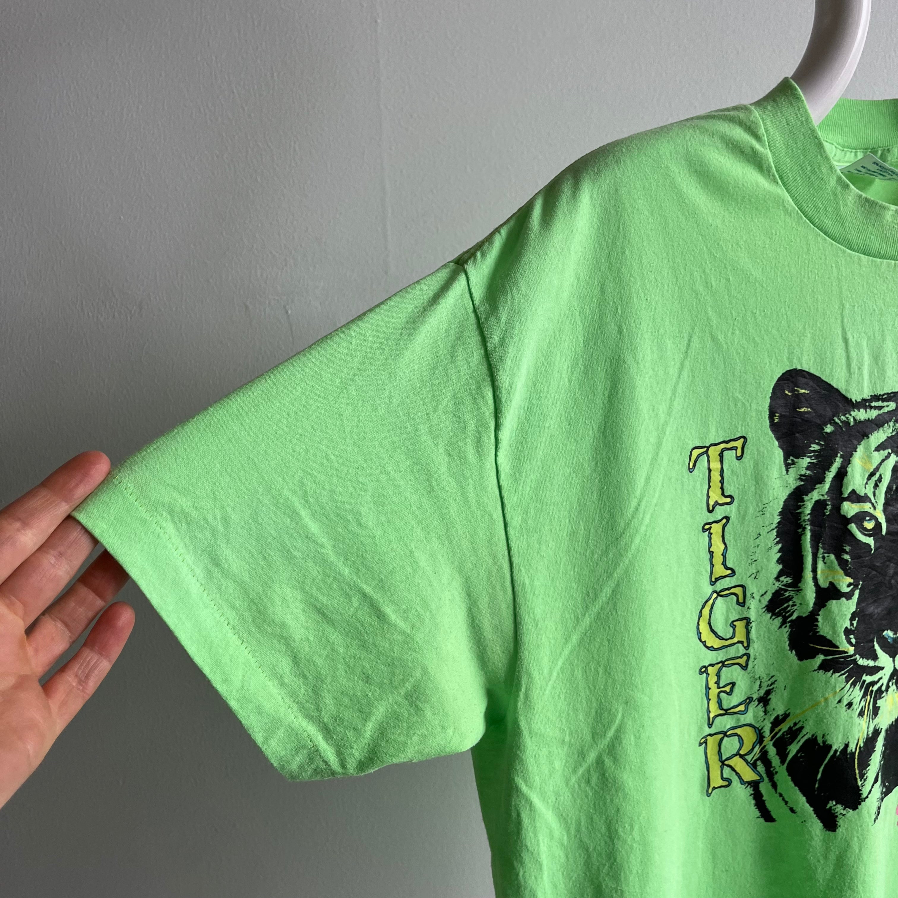 T-shirt Georgia Tiger Tourist des années 1980/90 en vert fluo